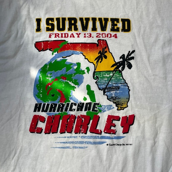 VTG I‎ Survived Hurricane Charley Aug 13 Friday 2004 Florida Storm Men Large - Picture 2 of 4